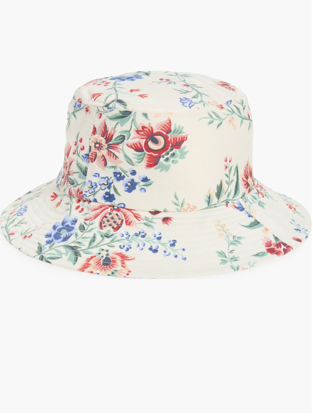 NWT Loeffler Randall Ivy Cream Bucket Hat with Red & Blue Floral Print